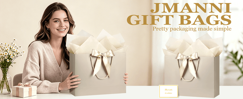 JMANNI Gift Bag, 1PCS Gift Bags Large with Ribbon and 1 Greeting Cards 2 Tissue Paper, Portable Paper Gift Bag with Handles, Birthday Gift Bags,Present Bags for Wedding Party Mothers Day