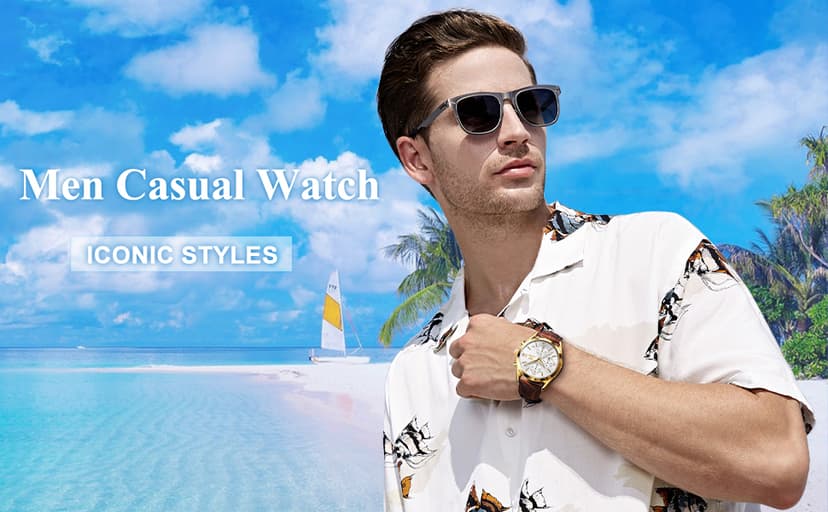 OLEVS Men's Casual Leather Watch, Big Face Chronograph Watch for Men, Fashion Easy to Read Dress Watch, Men's Waterproof Luminous Date Analog Watch, Gold/Black/White/Blue Dial