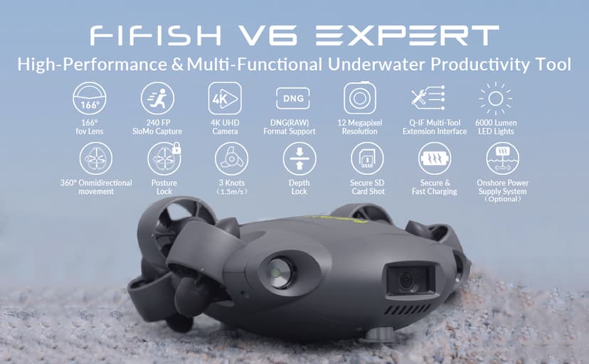 FIFISH QYSEA V6 Expert M200A Underwater Drone with Robotic Arm, AI Vision Lock Portable ROV with Q-Interface, Underwater Robot with Industrial Case, 6 Hours Working Time, 4K Camera, 660ft Dive