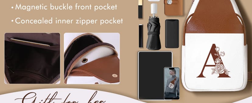 Personalized Crossbody Bag for Women Leather Sling Bags with Initial Letter Chest Bag for Travel, Gift for Mom Wife