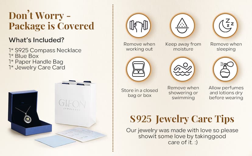 S925 Necklace Gift for Wife |Compass Jewelry |Women Anniversary |Sterling Silver |Girlfriend Birthday Gifts for Her Valentines |I'd be Lost without You |Jewel 18K Gold