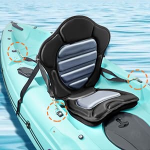 Kayak Seat Deluxe Padded Fishing Boat Seat Deluxe Sit-On-Top Canoe Seat Cushioned - Comfortable Backrest Support Universal Sit with Adjustable Back Strap Detachable Storage Bag