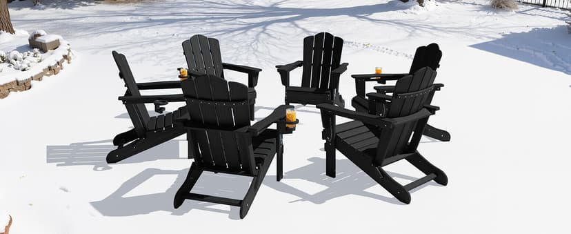KINGYES Folding Adirondack Chair Set of 6, HDPE All-Weather Patio Chairs, Wooden Textured Lawn Chair for Poolside, Backyard, Deck, Fire Pit, Black