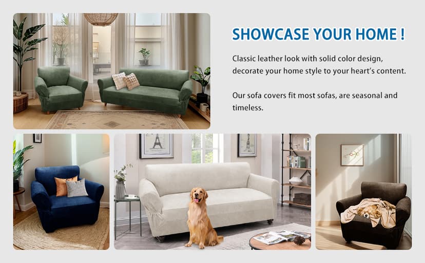 Pfrstuv Couch Cover Leather Look 3 Seater Couch Sofa Cover 1-Piece Sofa Slipcover Stretch Furniture Protector with Elastic Bottom & Pockets(Sofa, Coffee)