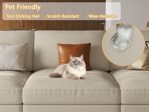 EASE MOOSE Leather Sectional Couch, Oversized Modular Sectional Sofas, Wide Deep Seat Modular Couch, Scratch Resistant Faux Leather Material, L Shaped Sofa for Big Spaces, Beige