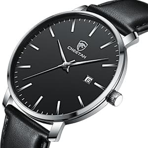 CHEETAH Minimalist Waterproof Quartz Watches for Men with Leather Strap, Auto Date