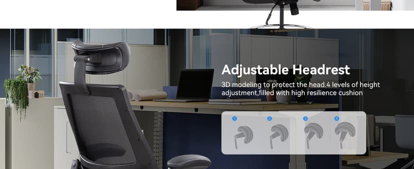 BOLISS Ergonomic Drafting Chair with 4-Level Adjustable Headrest Tall Standing Desk Stool with Soft Microfiber Leather Seat, Breathable Mesh Back, 90° Flip-Up Arms, and Adjustable Foot Ring