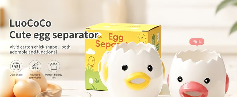 LuoCoCo Cute Egg Separator, Ceramics Vomiting Chicken Egg Yolk White Separator, Practical Household Small Egg Filter Splitter, Kitchen Gadget Baking Assistant Tool, Dishwasher Safe (Yellow) B094NTCSDJ
