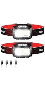 Blukar LED Headlamp Rechargeable,2000L High Lumen Super Bright Dimmable Headlight Flashlight with Motion Sensor- 8 Modes,Spotlight&Floodlight,IPX5 Waterproof for Camping,Hiking,Running,Fishing -2 Pack