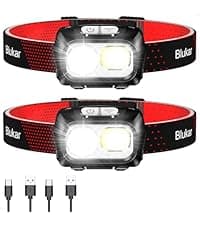 Blukar LED Headlamp Rechargeable,2000L Super Bright Headlight with Motion Sensor -Dimmable Brightness,8 Modes,Spotlight&Floodlight&Red Light Combination,IPX5 Waterproof for Hiking,Camping - 2 Pack