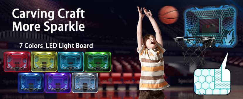 VROGTIK Indoor Basketball Hoop for Kids with Led Lights Mini Basketball Hoop with Remote Control Over The Door Basketball Hoops with Scoreboard Basketball Toys for 4-12 Year Old Boys Girls