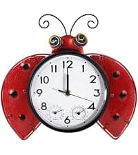 HOBYLUBY Sun Outdoor Clock with Thermometer and Hygrometer Combo, Silent No-Ticking Outdoor Wall Clock, Waterproof Quartz Clock for Patio, Living Room, Kitchen, Garden, 13 Inch