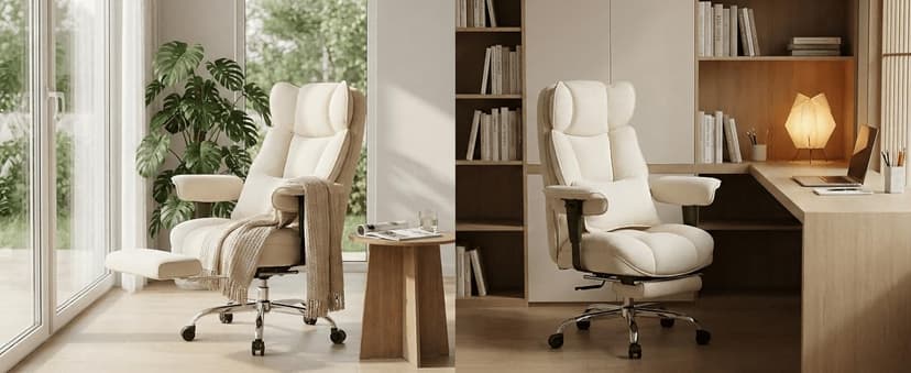 Efomao Executive Office Chair, Soft-Cushioned Computer Chair with Foot Rest, Fabric Home Office Desk Chairs, Big and Tall Office Chairs, Grey