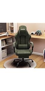 Gaming Chair Big and Tall, Green Leather Video Game Chairs with Footrest, Padded Linkage Armrests & Large Headrest, Ergonomic Computer Chair 350lbs for Adults Gaming or Office Use