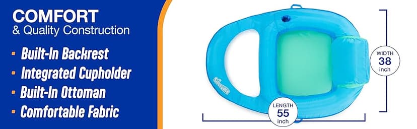 SwimWays Spring Float Premium Recliner Pool Lounger, Inflatable Pool Floats Adult with Fast Inflation for Ages 15 & Up, Sky Blue