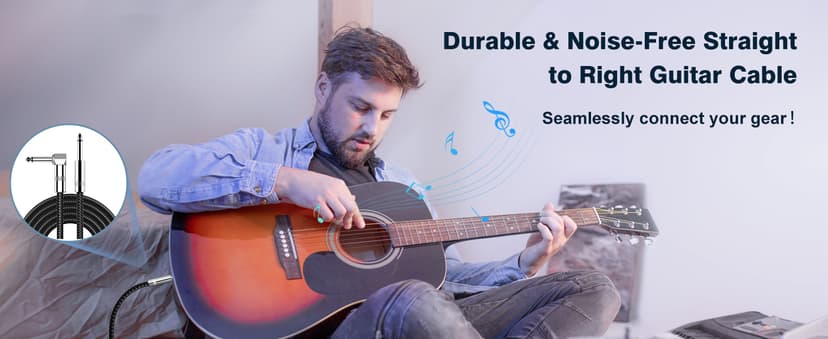 New Bee Guitar Cable 10ft Electric Instrument Bass AMP Cord for Electric Mandolin, Pro Audio (Right Angle to Straight, Black)