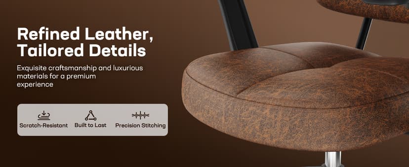 Marsail Drafting Chair with Flip-Up Armrests and Footrest, Ergonomic Tall Office Chair, Height Adjustable High Chair, Brown Leather Seat with Thick Cushion, 360° Swivel, for Standing Desk, Home Office