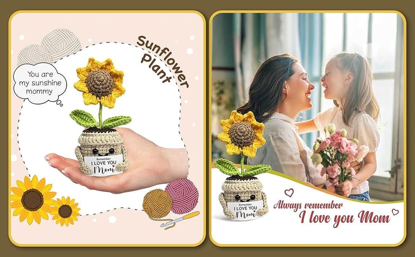 Mini Birthday Gifts for Mom, Mom Gifts from Daughters Remember I Love You MOM, Handmade Crochet Cute Small Sunflower Gifts, Gift for Mom from Daughter, Son, Mothers Day for Mom
