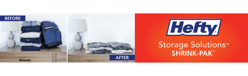 Hefty Shrink-Pak Vacuum Storage Bags - Space Saver for Under Bed Storage, Clothing and Comforters, 3X More Storage Space, 6 Medium Zipper Bags