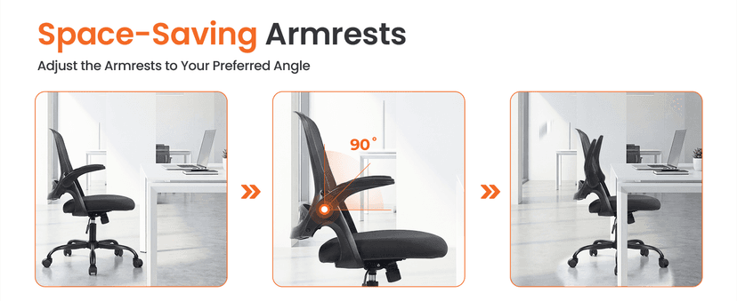 NEO CHAIR Office Chair Gaming Desk Computer Mesh Ergonomic Chair with Flip-up Arms Comfy Lumbar Support Adjustable Height Rolling Wheels Chair for Home Office (All Black)