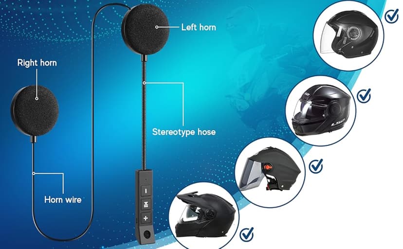 MAXTO Motorcycle Helmet Bluetooth Headset Outdoor Hands-Free Speaker Bluetooth 5.3 EDR Wireless Motorcycle Headset Automatic anwser High Sound Quality Headphone(Earpiece Thickness: 0.55 in)