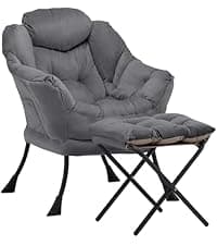 Lazy Chair with Ottoman, Comfy Accent Lounge Chair with Side Pocket, Modern Reading Armchair with Footrest, Upholstered Sofa Chair for Small Spaces, Bedroom, Living Room, Dorm, Darkgrey