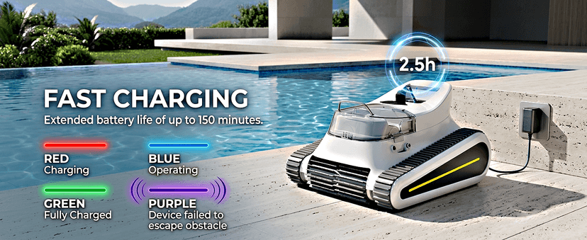 Cordless Robotic Pool Cleaner - Automatic Pool Vacuum Robot for Inground&Above Ground Pools, Wall&Waterline Climbing, Smart Navigation, 180mins Runtime, APP Control, Dual Filtration, Powerful Suction