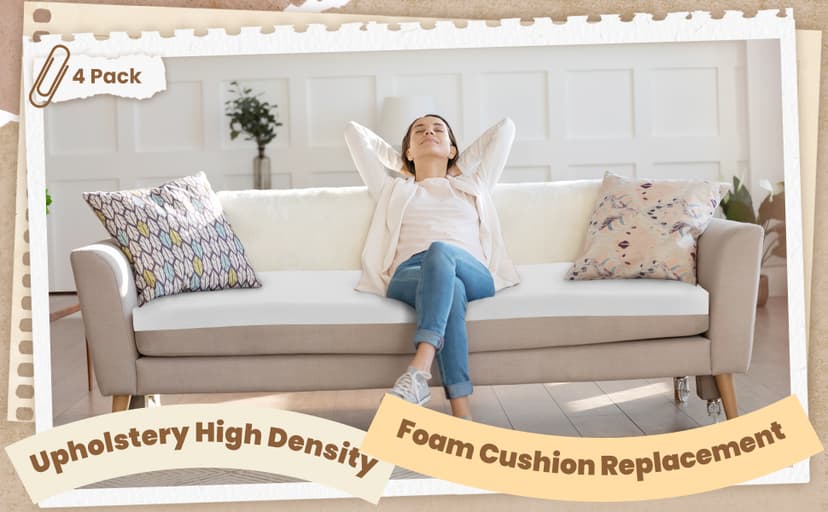 Frienda 4 Pack 1" x 18" x 18" Upholstery High Density Foam Cushion Seat Replacement Square Cut to Size Foam Couch for Patio Furniture Commercial Dinning Chair Couches Benches Padding DIY Projects