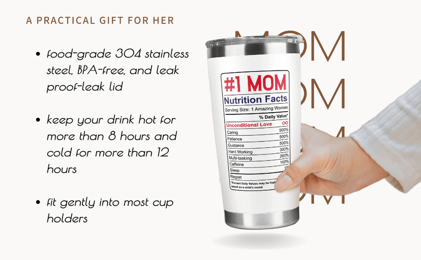 Gifts for Mom from Daughter Son - Christmas Gifts for Mom Wife - Birthday, Christmas, Valentines Day Gift for Moms - Gift for Mama, Moms, Mother - 20 Oz Stainless Steel White Tumbler