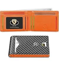 GSOIAX Slim Wallet for Men Rfid Blocking Leather Bifold Front Pocket Carbon Fiber Men's Money Clips Credit Card Holder With Gift Box B09P3QGR1D