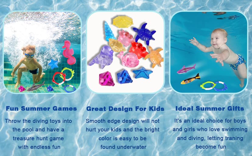 Summer Pool Diving Swimming Toys for Kids, Fun Swim Games Sinking Set, Underwater Dive Gifts with Storage Bag Include Torpedo Gems Shark Rings Sea Animals for Boys Girls Toddlers 20 Packs
