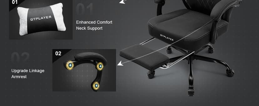 GTPLAYER Big and Tall Gaming Chair Breathable Fabric Computer Chair with Strong Lumbar Support, Comfortable Office Chairs with Pocket Spring Cushion, High Back Ergonomic Desk Chairs with Footrest