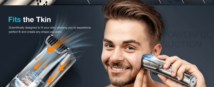 Vacuum Beard Trimmer for Men, New Version Adjustable Precision Trimming Length with 2 Comb, Electric Cordless Vacuum Trimmer for Beard, Waterproof and Rinses Easy, Blades for Skin fit