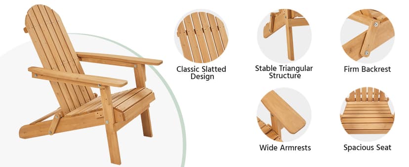 Yaheetech Folding Adirondack Chair Set of 6 Outdoor, 300LBS Solid Wood Garden Chair Weather Resistant, Fire Pit Lounge Chairs for Garden/Yard/Patio/Lawn, Natural Wood