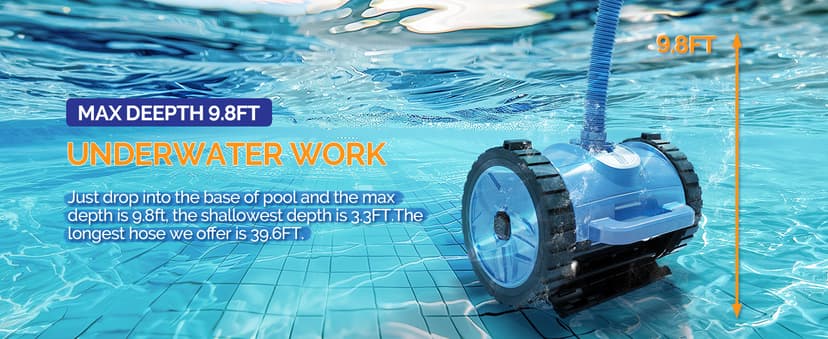 (2025 Upgrade) VINGLI Automatic Suction-Side Pool Vacuum Cleaner, Powerful Wall-Climbing Sweeper for Inground Pools, Includes 39.6ft Tangle-Free Hose (Blue&Gray)