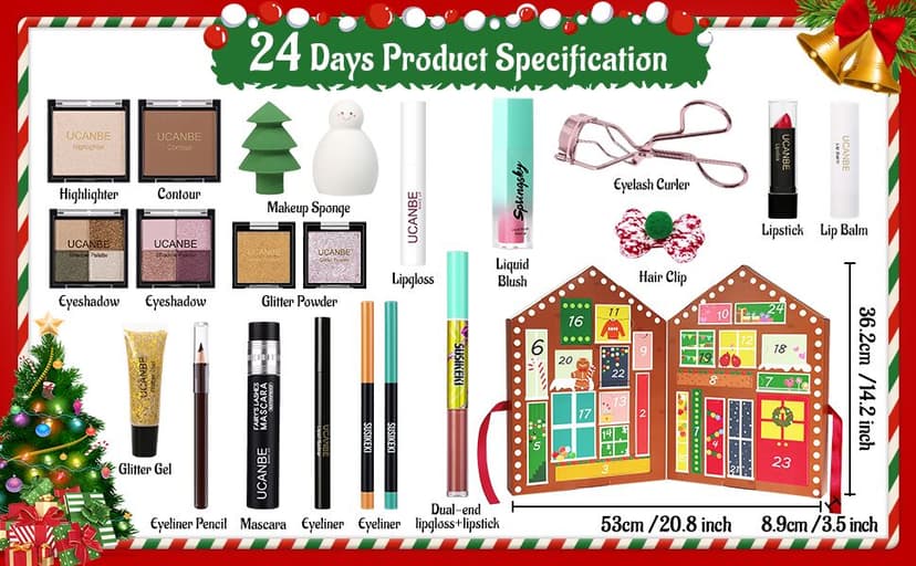 Makeup Advent Calendar 2025, 24 Days Christmas Gift Makeup Sets For Women, UCANBE 2025 Xmas Countdown Calendar Full Makeup Kits Beauty Makeup & Cosmetic For Teens, Girls Gift