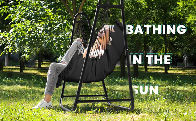 Unique U-Shaped Hammock Chair with Stand,Sturdy & Rust-Resistant,Free Gray Cotton Hammock Chair
