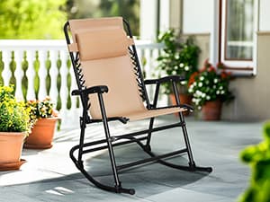 Amazon Basics Outdoor Portable Folding Rocking Chair with Headrest, Ergonomic Design, Weather-resistant Textilene Fabric for Porch, Blue