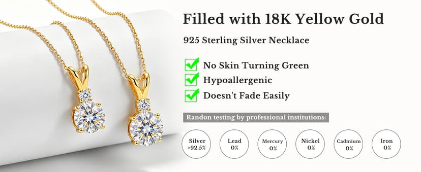 18+2" Chain S925 Sterling Silver with 18K Gold Filled|Womens Jewelry Gift for Christmas Valentines Mothers Day with Wife Card Moissanite Necklaces for Women|1-2CT D-VVS1 Gifts for Wife w/LED Box B0GVNG77SZ