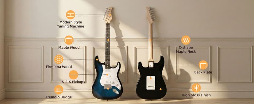 ZENY 39" Full Size Electric Guitar with Amp, Case and Accessories Pack Beginner Starter Package, Blue Ideal Christmas Thanksgiving Holiday Gift