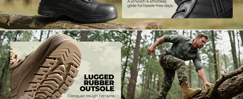 NORTIV 8 Men's Military Tactical Work Boots Side Zipper Leather Motorcycle Combat Boots Trooper