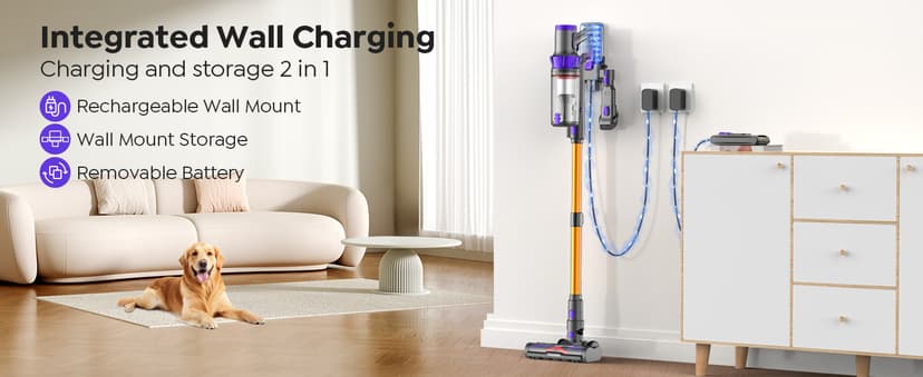 Cordless Vacuum Cleaner, 50KPA Powerful Suction, 70Min Runtime Vacuum Cleaners for Home, Self-Standing Stick Vacuum with Charging Dock Station,Anti-Tangle Brush for Home Pet Hair/Carpet/Hardwood Floor
