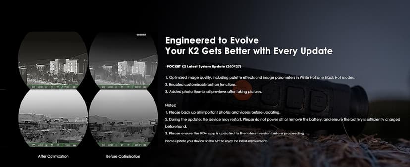 RIX Pocket K2 Portable Thermal Monocular for Hunting, 256x192 (50Hz), Wi-Fi, Handheld Night Vision Monocular