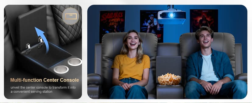 Loveseat Recliner Sofa, Home Theater Seating with Center Console, Reclining Loveseat RV Couch with USB Ports & Phone Holders, Wall Hugger RV Sofa Furniture with Storage & Pocket