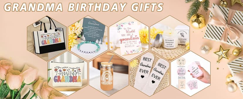 Grandma Gifts for Birthday Tote Bag Grandma Gifts Set from Granddaughter Grandson Grandchildren Grandkids Best Grandma Gifts Basket Tote Bag Makeup Bag 16 Oz Can Glass Bead Bracelet