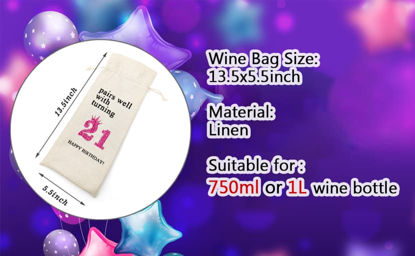 Socive 21st Birthday Wine Bag, Presents for 21st Birthday girl, 21 Years Old Gift Idea Wine Bag for Her Girl Friend, Sister Party Decorations B0B21FJ1NH