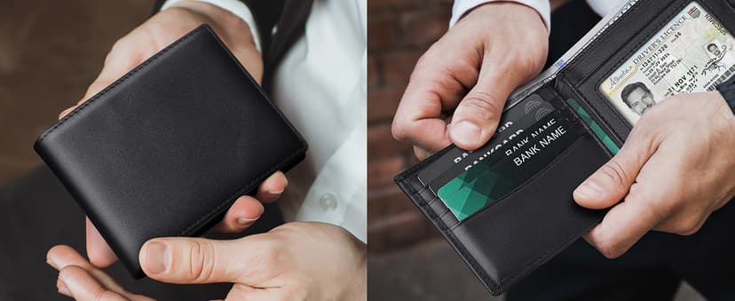 Serovi Mens Genuine Leather Bifold RFID Blocking Wallet with 14 Card Slots, ID Window & 2 Cash Pocket - Includes Gift Box