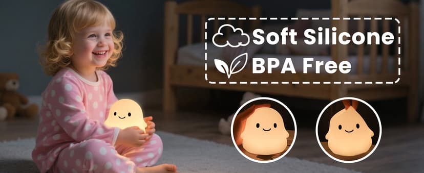 Ghost Night Light for Kids, Squishy Silicone Lamp - 50H Low/12H High, 2 Brightness, Tap-Control, USB Rechargeable, for Kids Halloween Decor & Nursery, Great Ghost Gifts