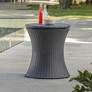 Keter Pacific Cool Bar Outdoor Patio Furniture and Hot Tub Side Table with 7.5 Gallon Beer and Wine Cooler, Espresso Brown