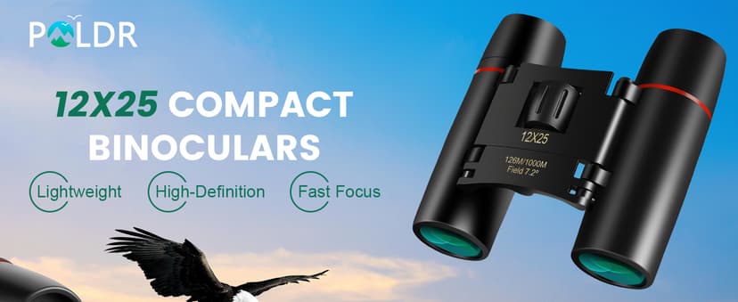 POLDR 12X25 Small Pocket Binoculars Compact Adults, Mini Kids Binoculars Boys for Bird Watching, Concert Theater Opera